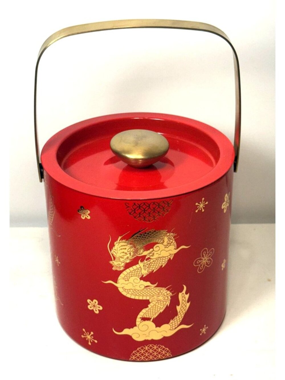 Chinese Dragon Metal Handled Bucket Container New For Decor Only